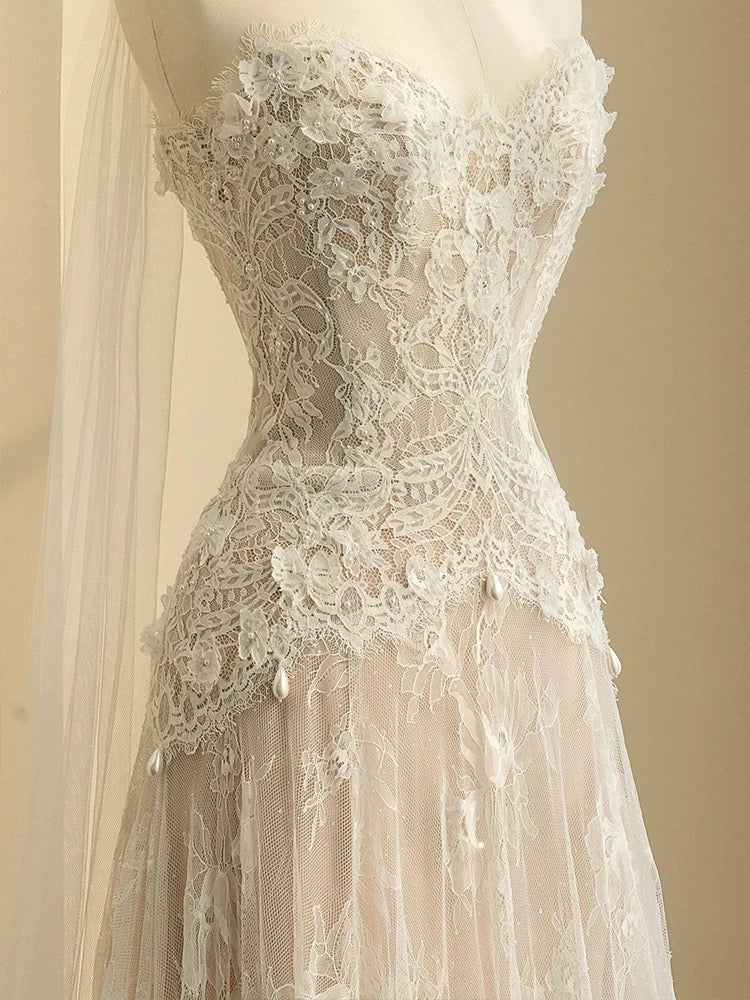 Sweetheart Lace A Line Wedding Dress Ivory Wedding Gown J6167