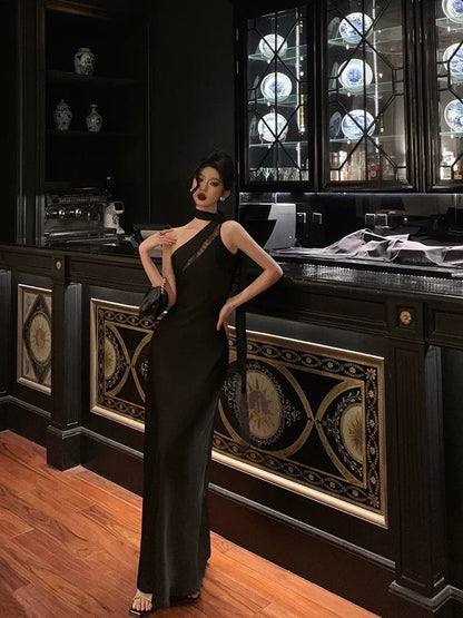Robe de soirée noire asymétrique, robe de bal formelle J6181