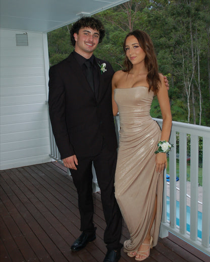 Trägerloses formelles Ballkleid Abendkleid mit Seitenschlitz J6186