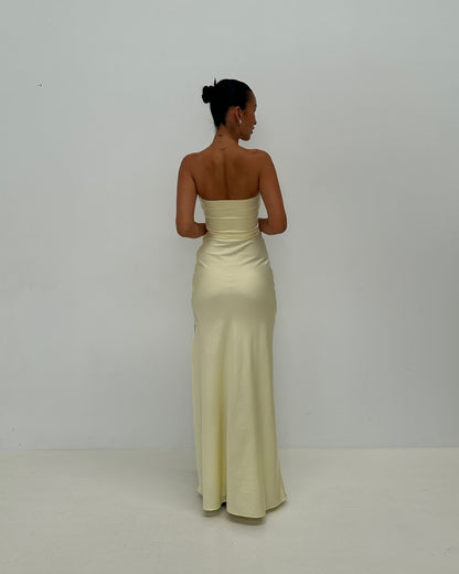 Robe de bal fourreau jaune à bretelles spaghetti, robe de soirée formelle J6189