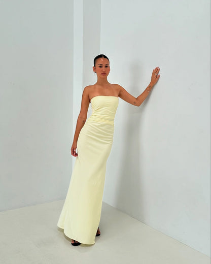 Robe de bal fourreau jaune à bretelles spaghetti, robe de soirée formelle J6189