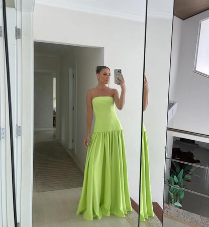 Strapless Green A Line Wedding Guest Dress Formal Party Gown J6190