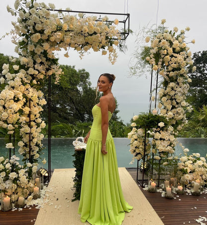Strapless Green A Line Wedding Guest Dress Formal Party Gown J6190