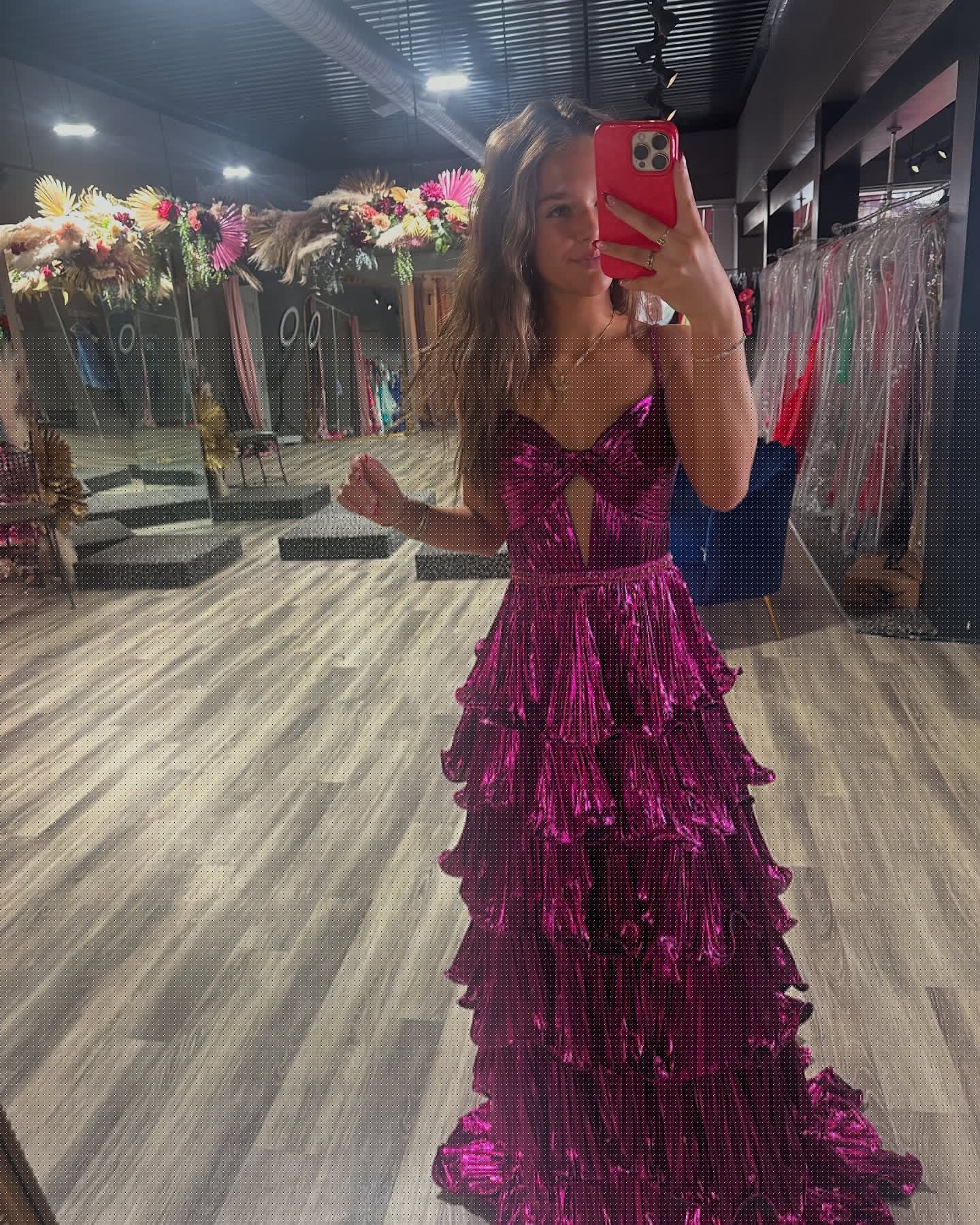 Fuchsia A-Linie Plissee Rüschen Ballkleid Formelles Abendkleid J6194