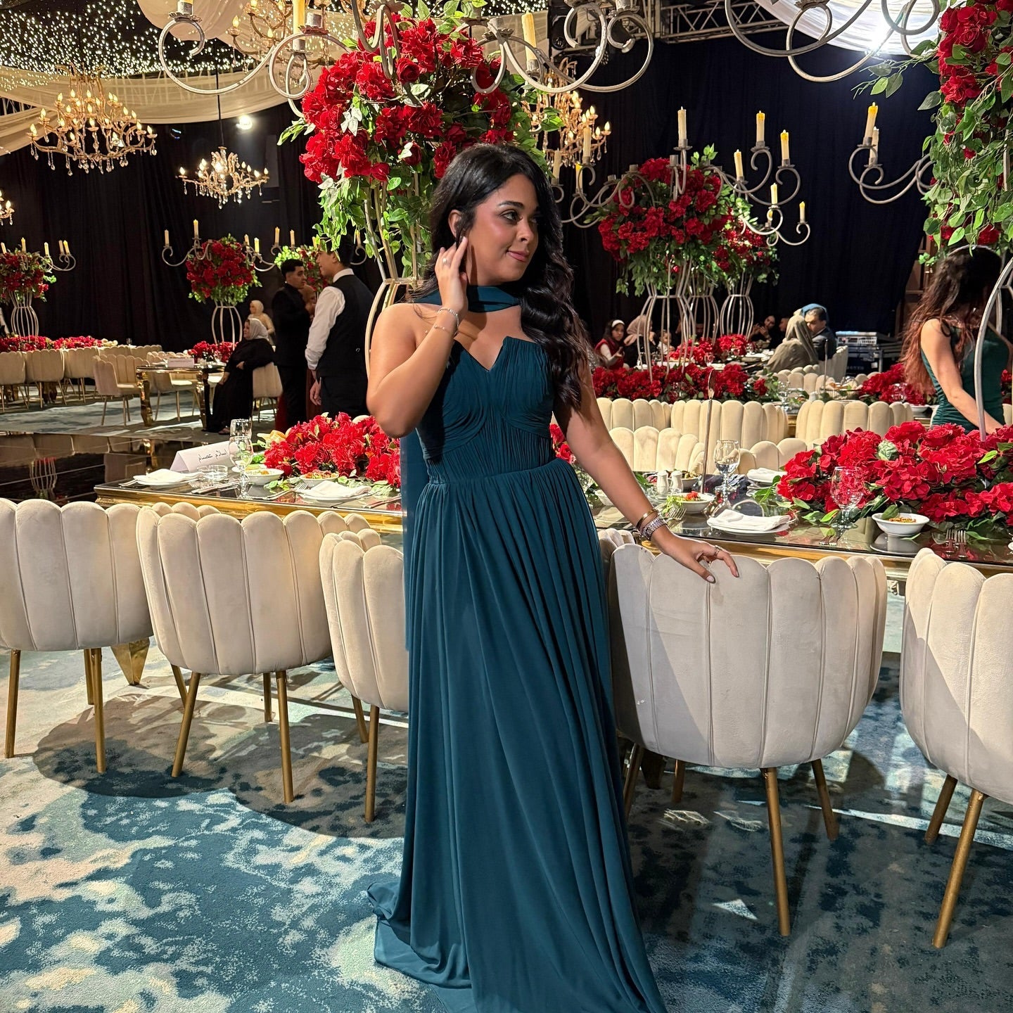 Robe de bal trapèze en mousseline de soie, robe d'invitée de mariage, robe de soirée formelle J6200