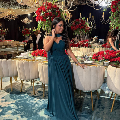 Robe de bal trapèze en mousseline de soie, robe d'invitée de mariage, robe de soirée formelle J6200