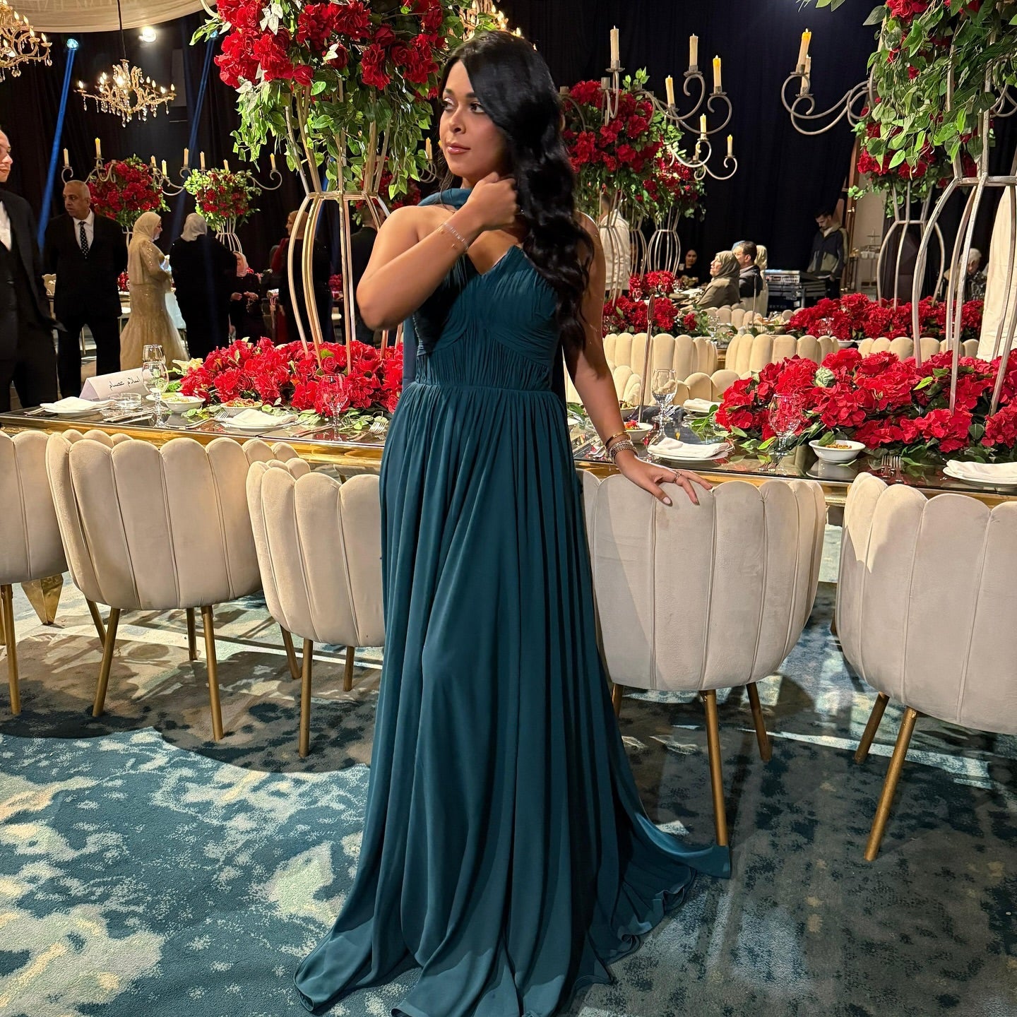 Robe de bal trapèze en mousseline de soie, robe d'invitée de mariage, robe de soirée formelle J6200