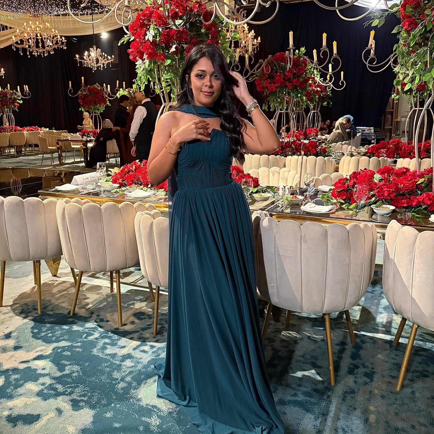 Robe de bal trapèze en mousseline de soie, robe d'invitée de mariage, robe de soirée formelle J6200