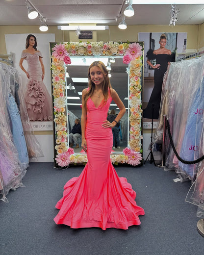 Pink Mermaid Prom Dress Backless Formal Party Dress J6202