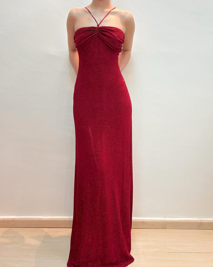 Rotes funkelndes Etuikleid, langes Ballkleid, formelles Abendkleid J6207