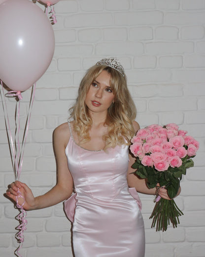 Robe de bal rose clair style sirène dos nu, tenue d'anniversaire J6210