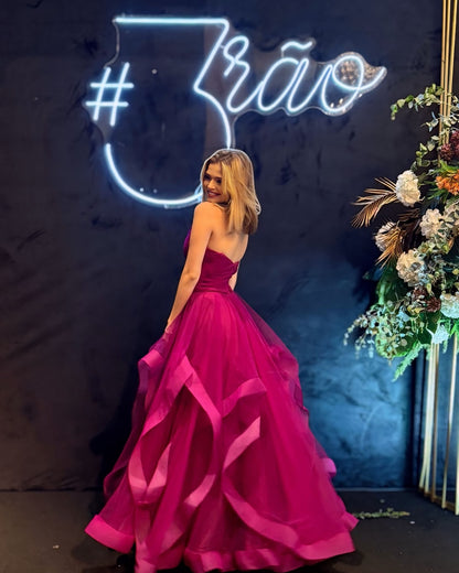 Robe de bal bustier trapèze à volants en tulle, robe de soirée formelle J6214