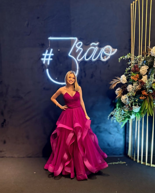 Trägerloses A-Linien-Ballkleid mit Rüschen, Tüll, formelles Partykleid J6214