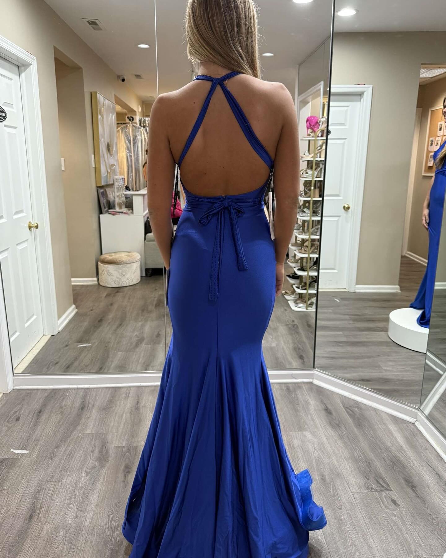 V-Ausschnitt Meerjungfrau Blau Ballkleid Schlitz Formelle Party Abendkleid J6217