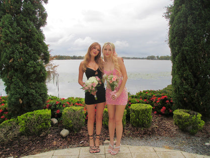 Robe fourreau rose à sequins, robe de bal courte, J6219