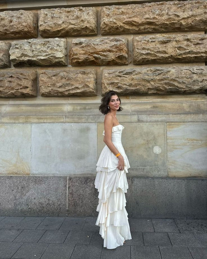 Robe de bal bustier trapèze à volants et fentes, tenue d'anniversaire J6298