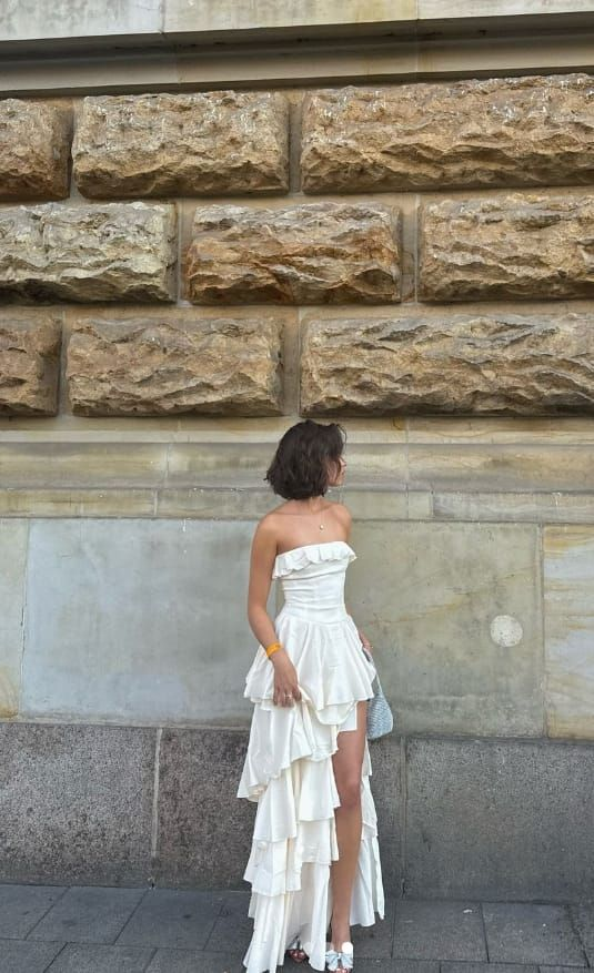 Robe de bal bustier trapèze à volants et fentes, tenue d'anniversaire J6298
