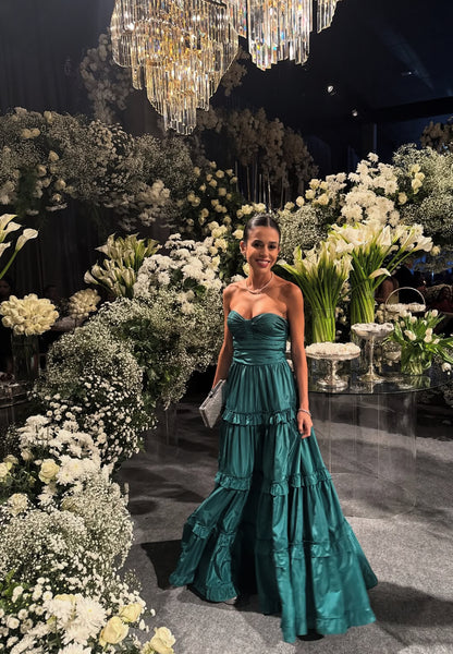 Sweetheart A Line Emerald Green Wedding Guest Dress Formal Evening Dress J7040