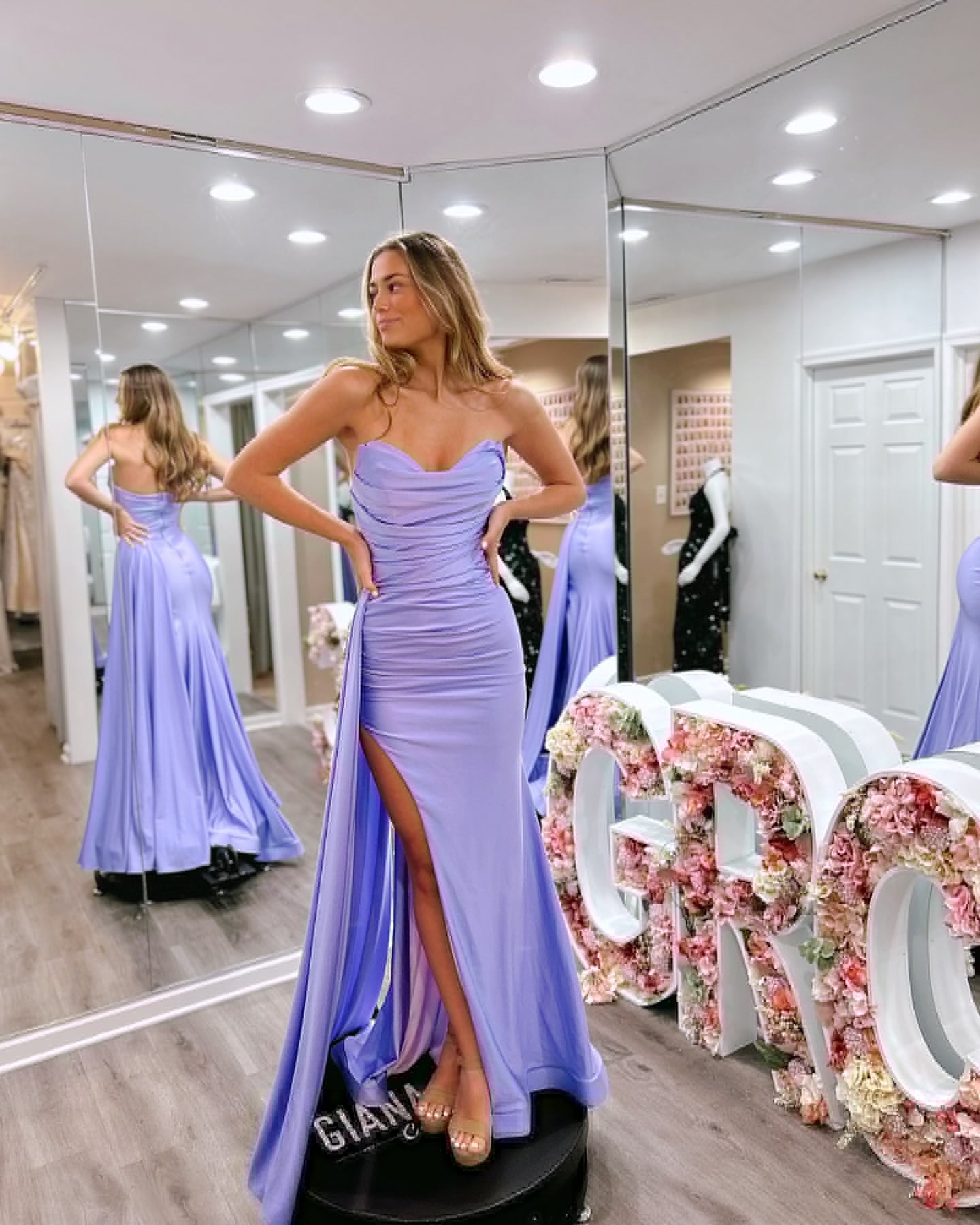 Lavendel Meerjungfrau Ballkleid mit Herzausschnitt und Schlitz J6225