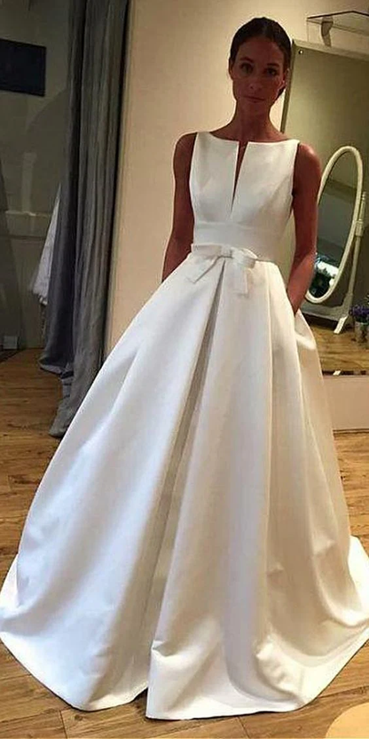 Elegantes A-Linie Satin Weißes Brautkleid J6300