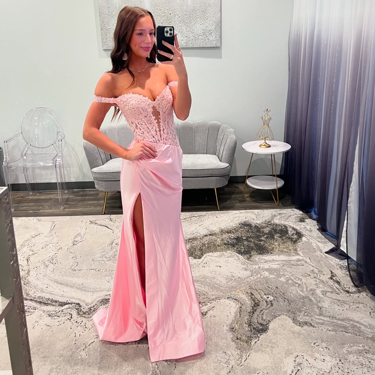 Rosa formelles Partykleid Meerjungfrau-Applikation Ballkleid J6234
