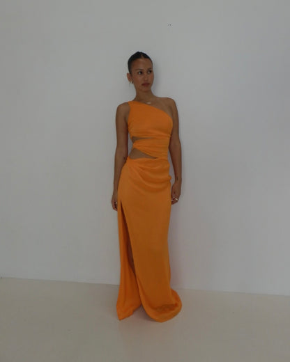 Robe de demoiselle d'honneur en satin à une épaule, robe de soirée simple J6235