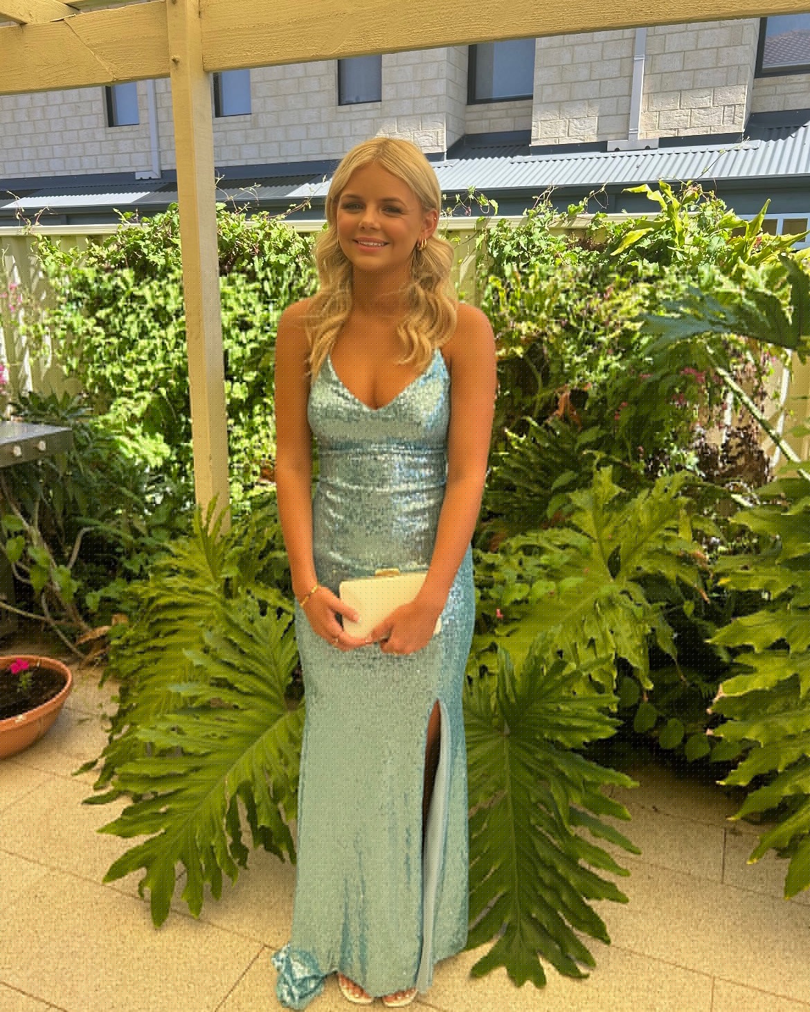 Spaghettiträger Blau Pailletten Abendkleid Formales Ballkleid J6238