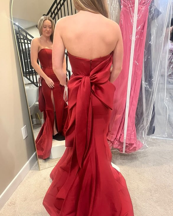 Robe de soirée sirène en satin sans bretelles Robe de bal sirène J6239