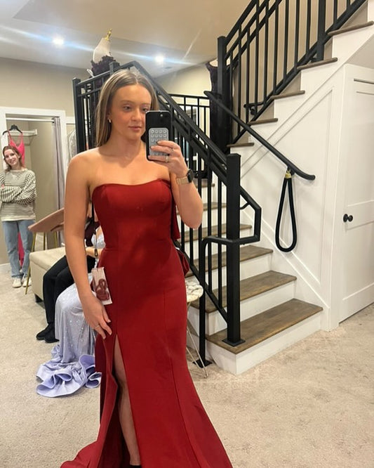 Trägerloses Satin Meerjungfrau Abendkleid Meerjungfrau Ballkleid J6239
