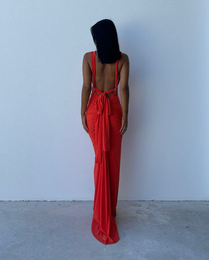 Backless Red Sheath Evening Gown Sheath Prom Dress J6242