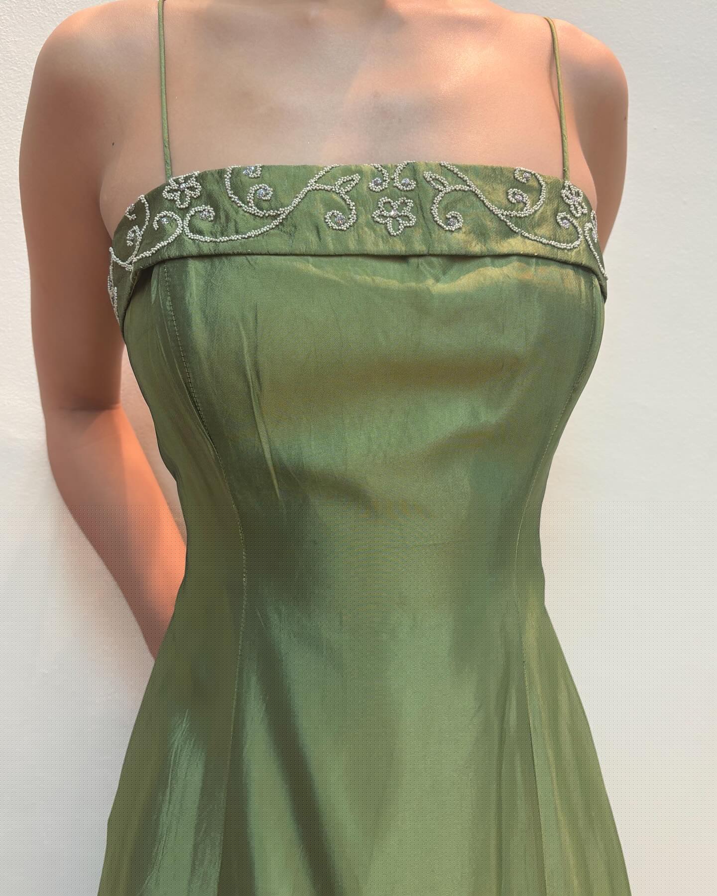 Spaghettiträger A-Linie Grün Formales Kleid Vintage Abendkleid J6243