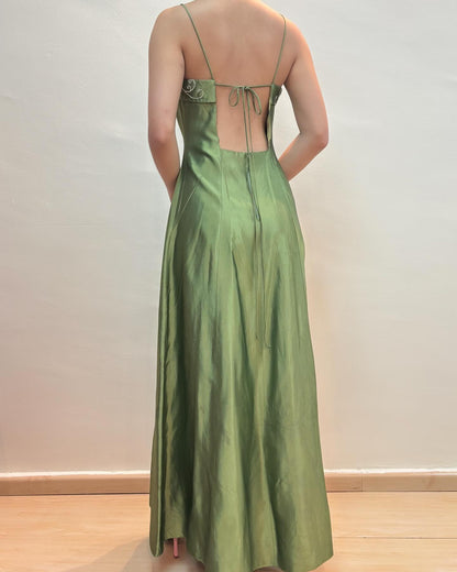 Spaghettiträger A-Linie Grün Formales Kleid Vintage Abendkleid J6243