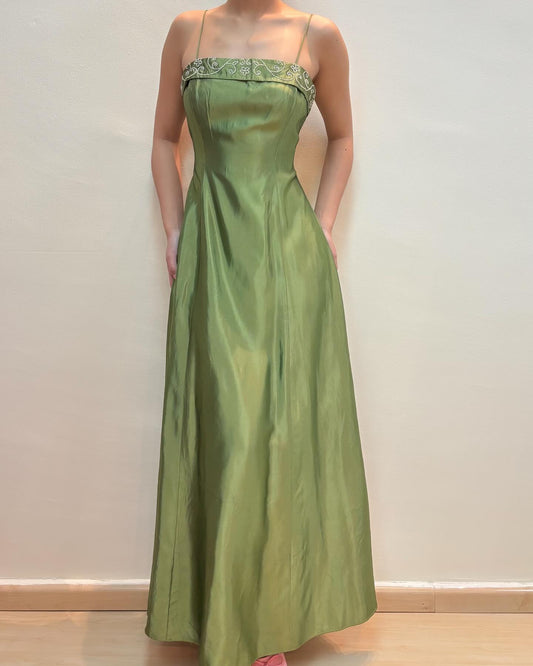 Spaghettiträger A-Linie Grün Formales Kleid Vintage Abendkleid J6243