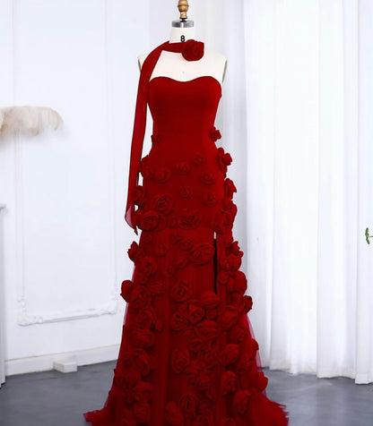 Red 3d Flower Mermaid Evening Dress Formal Party Gown Birthday Dress J6251
