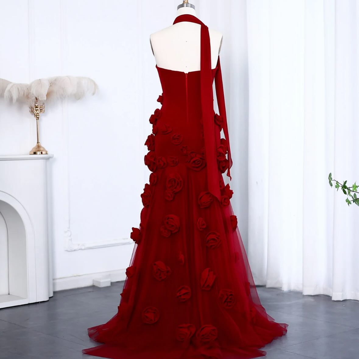 Red 3d Flower Mermaid Evening Dress Formal Party Gown Birthday Dress J6251
