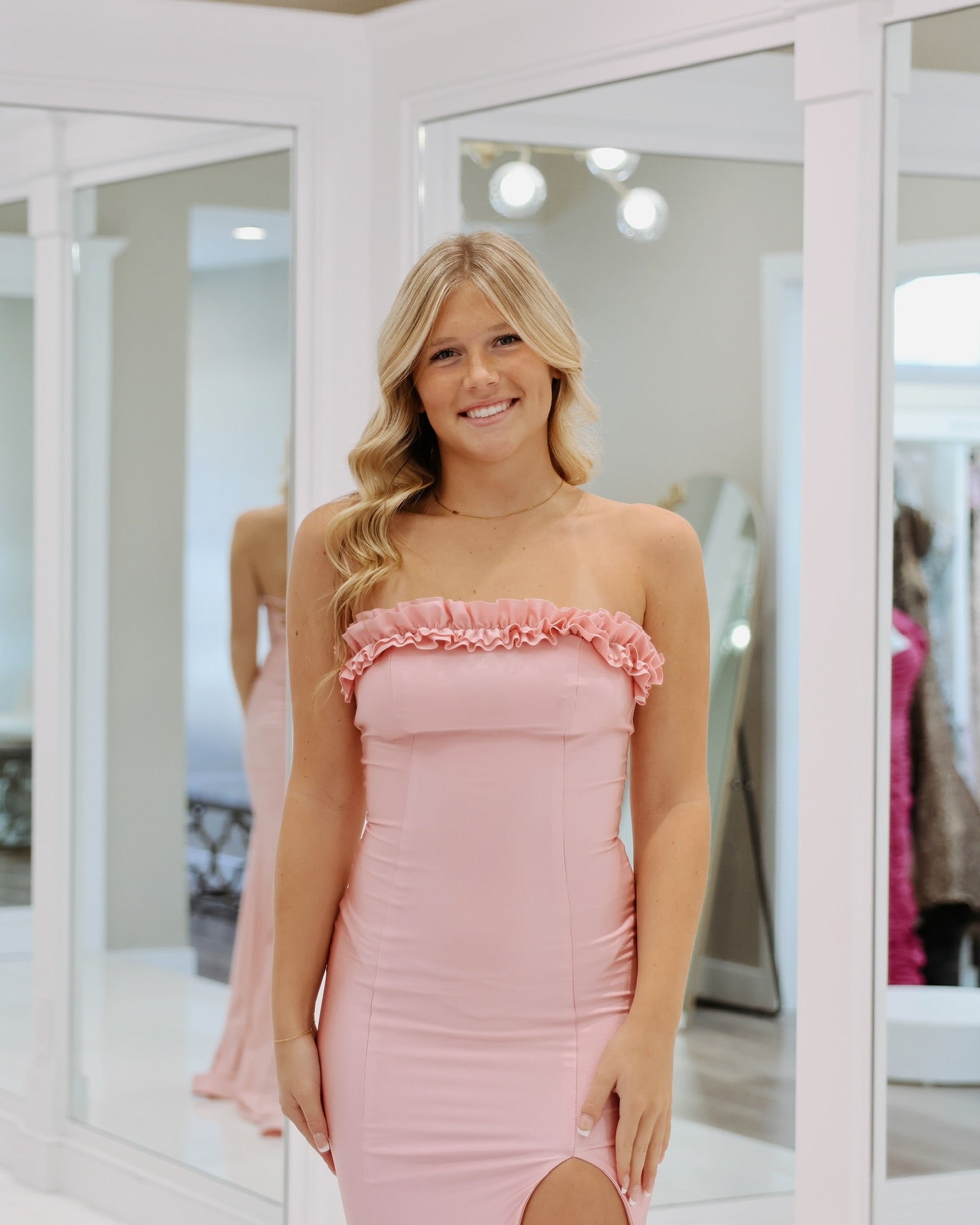 Meerjungfrau Rosa Schlitz Ballkleid Satin Formales Abendkleid J6253