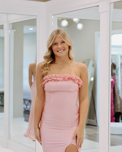 Meerjungfrau Rosa Schlitz Ballkleid Satin Formales Abendkleid J6253