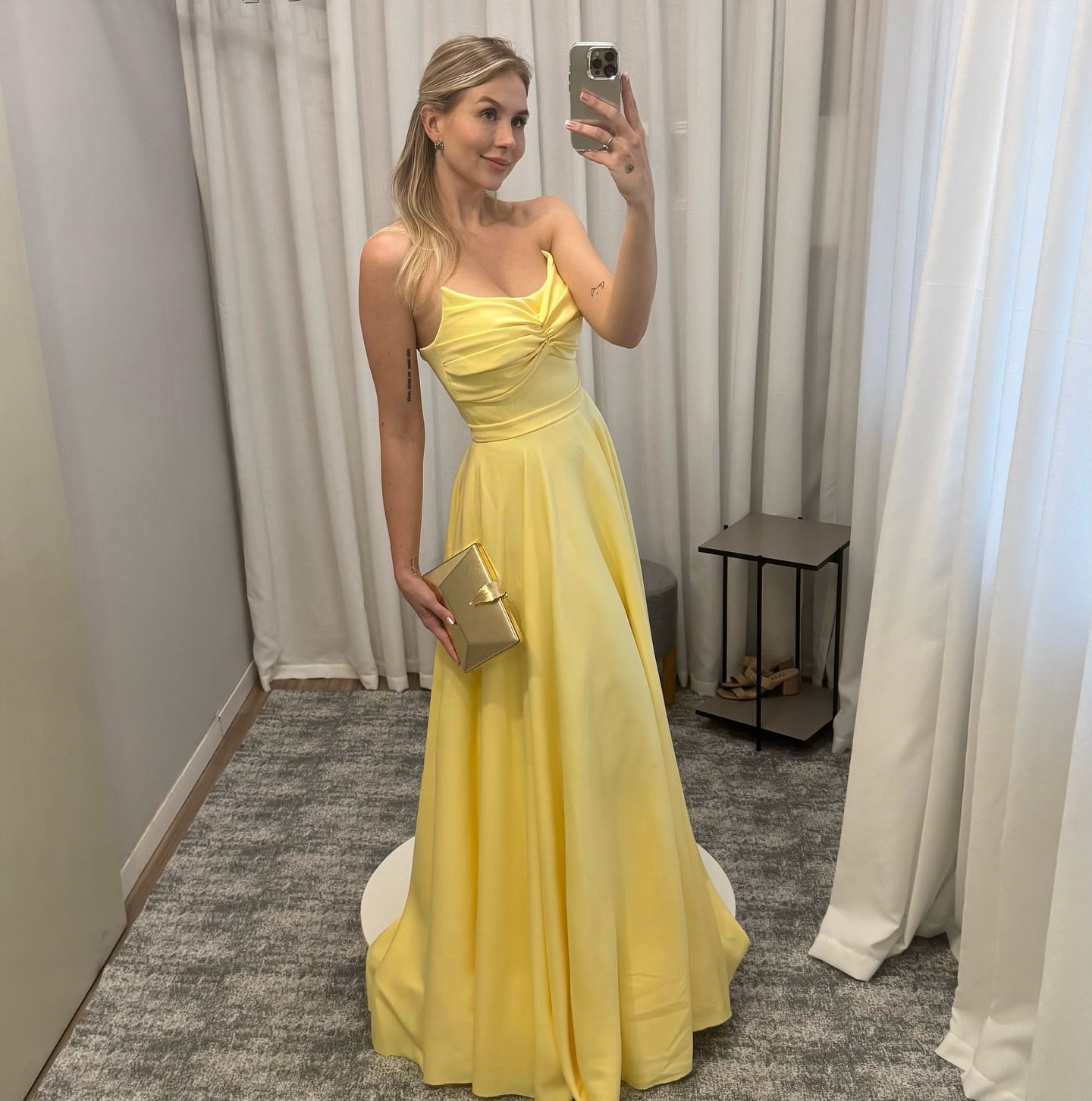 A Line Satin Yellow Prom Dress Formal Evening Dress J6254