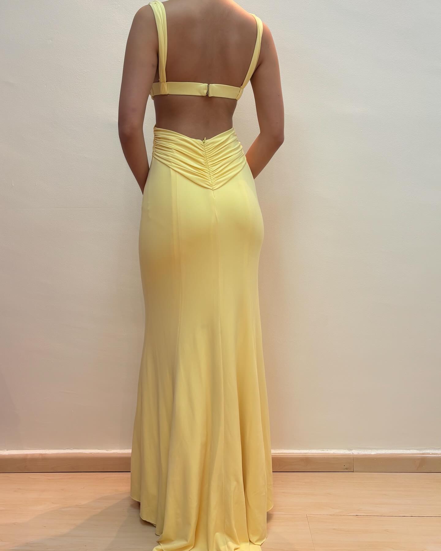 Vintage rückenfreies Meerjungfrau-Ballkleid in Gelb, formelles Abendkleid, Partykleid J6255