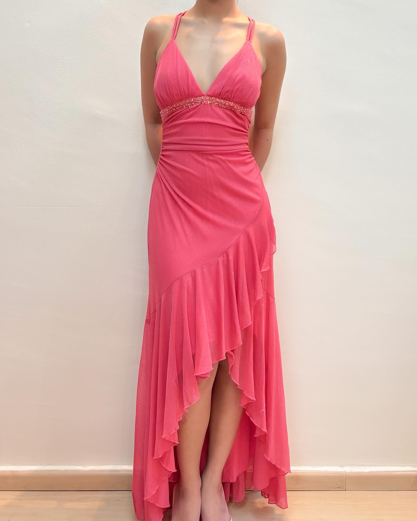Mermaid Pink Ruffle Prom Dress Vintage Evening Party Dress J6261