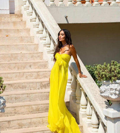 Strapless Yellow Wedding Guest Dress A Line Party Dress J6262