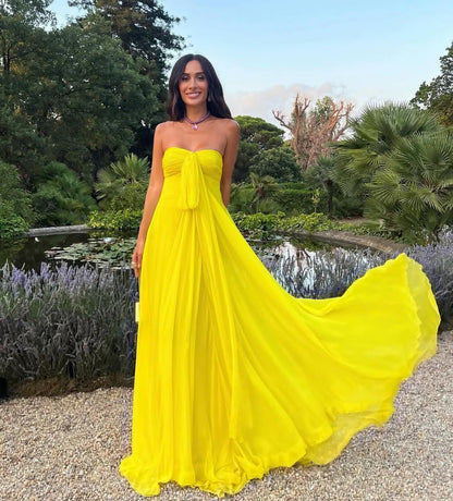 Strapless Yellow Wedding Guest Dress A Line Party Dress J6262
