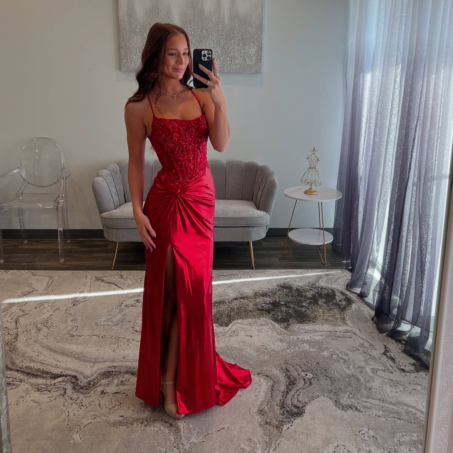 Meerjungfrau Rot Applikation Ballkleid Satin Abendkleid Formale Partykleid J6264