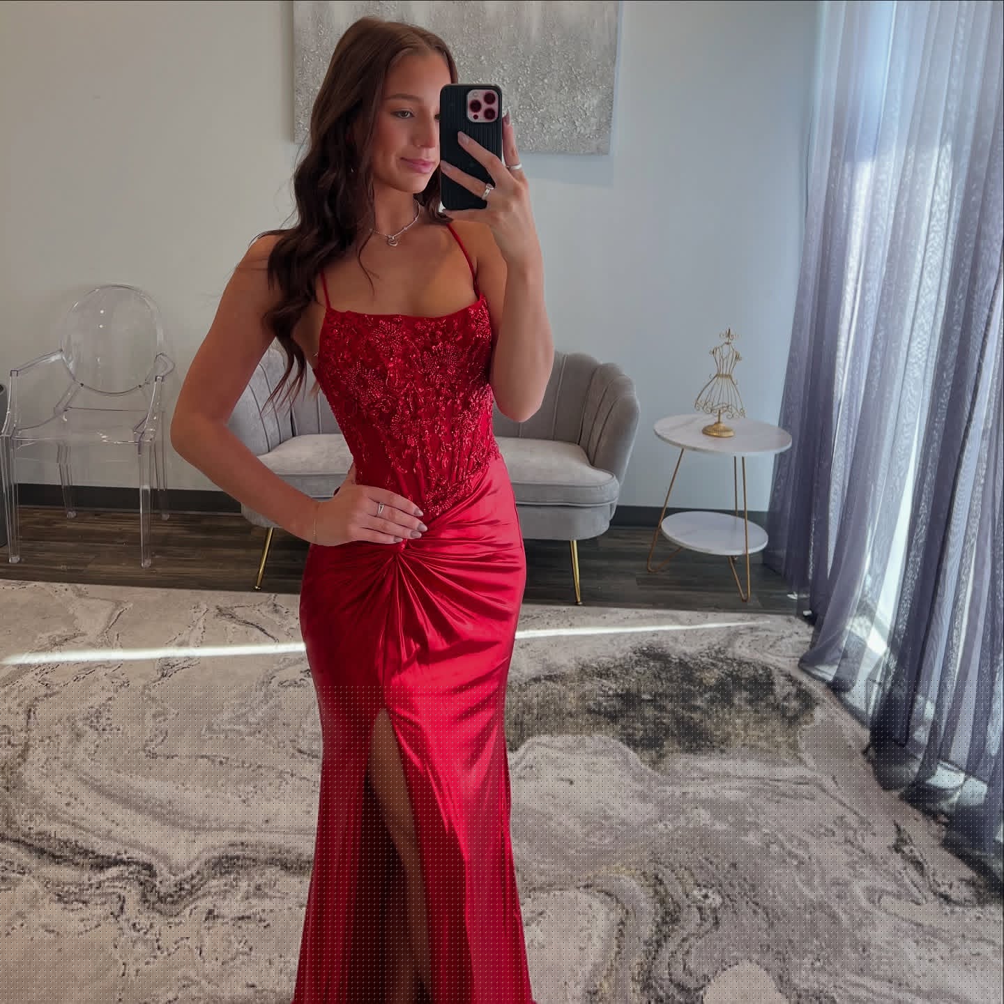Meerjungfrau Rot Applikation Ballkleid Satin Abendkleid Formale Partykleid J6264