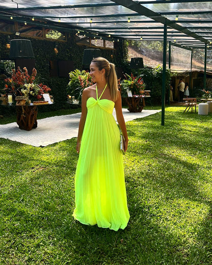 Neckholder A-Linie Plissee Hochzeitsgastkleid Chiffon Formales Partykleid J6269