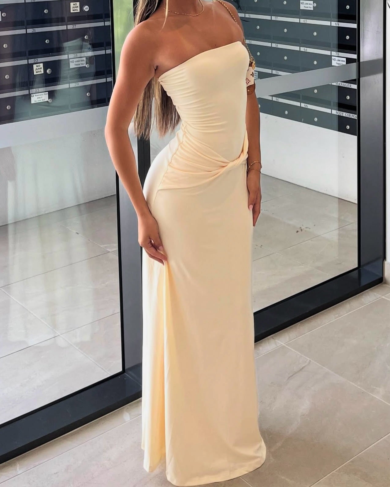 Trägerloses Meerjungfrau-Ballkleid aus Chiffon, formelles Partykleid J6272