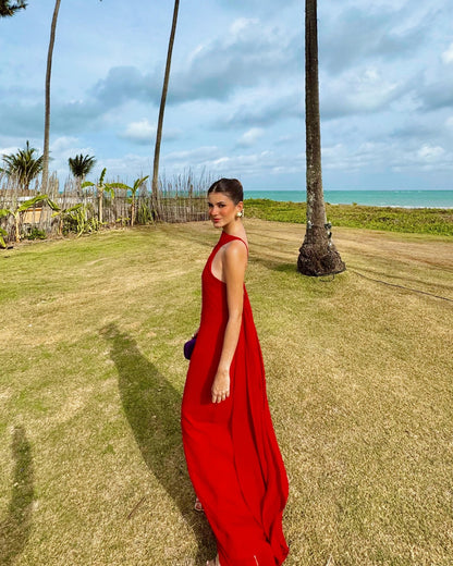 Robe de mariée rouge en mousseline de soie, dos nu, robe de soirée formelle J6274