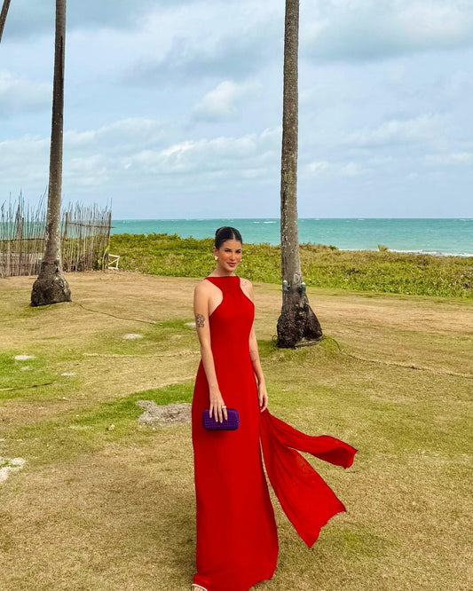 Robe de mariée rouge en mousseline de soie, dos nu, robe de soirée formelle J6274