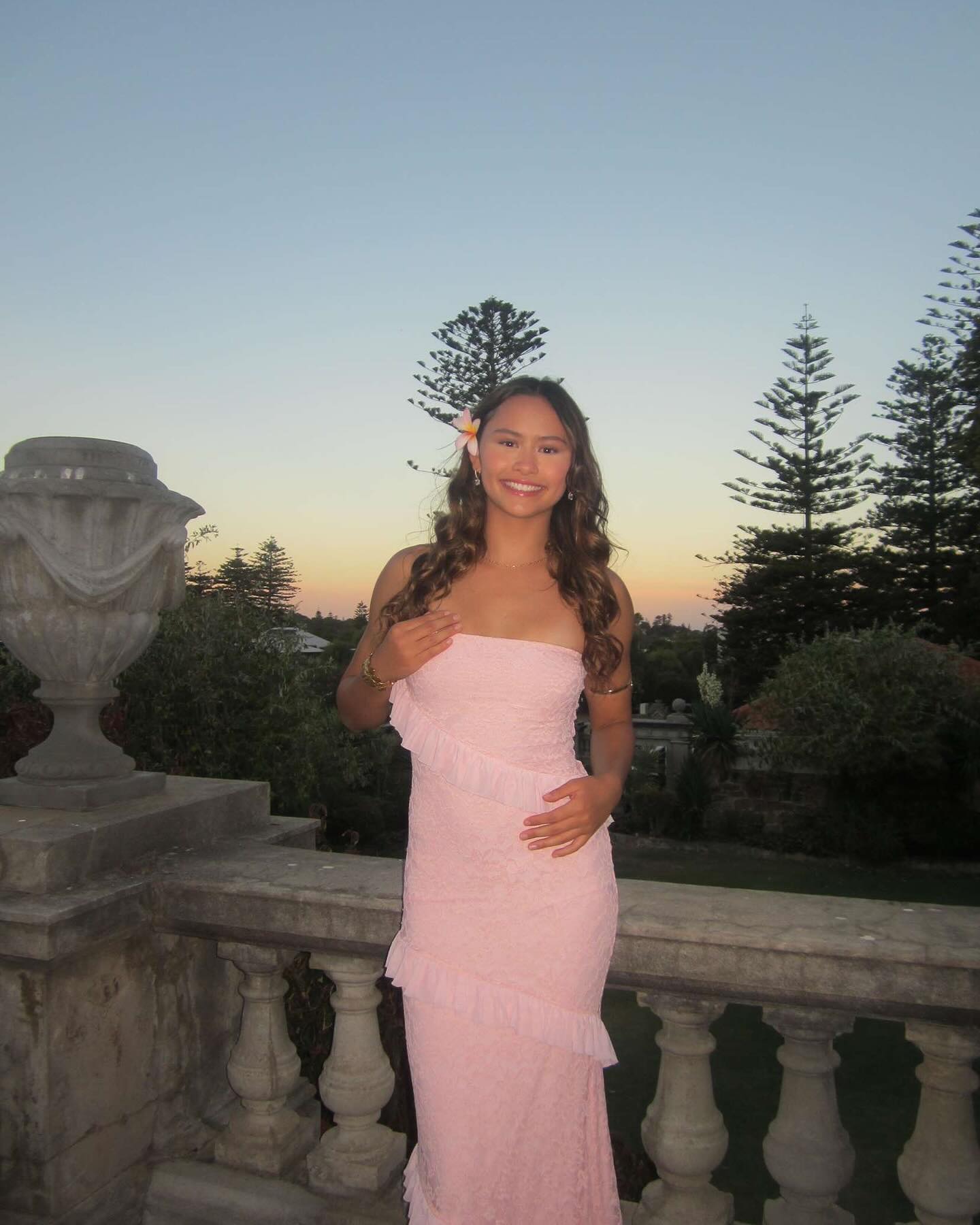 Strapless Sheath Lace Pink Prom Dress Ruffle Formal Party Dress J6275