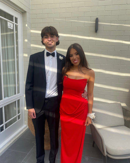 Robe de soirée fourreau rouge bustier J6276